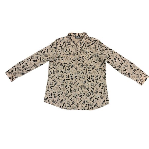 Karl Lagerfeld Paris Printed Button Front Blouse XL - Picture 4 of 10